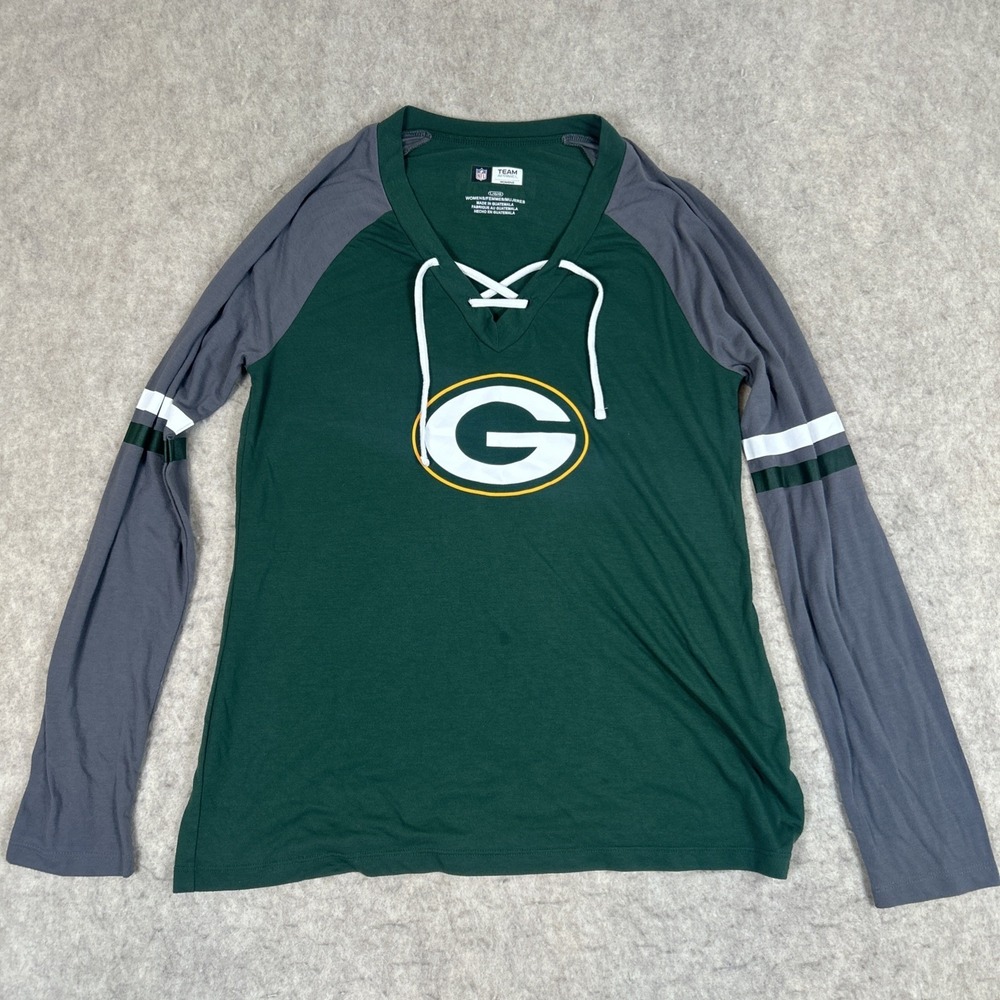 Green Bay Packers Women's Long Sleeve Tee Shirt Large Tie Neck